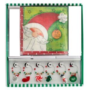 Santa Christmas Hostess Wine Accessories Set - Napkins & Wine Glass Charms